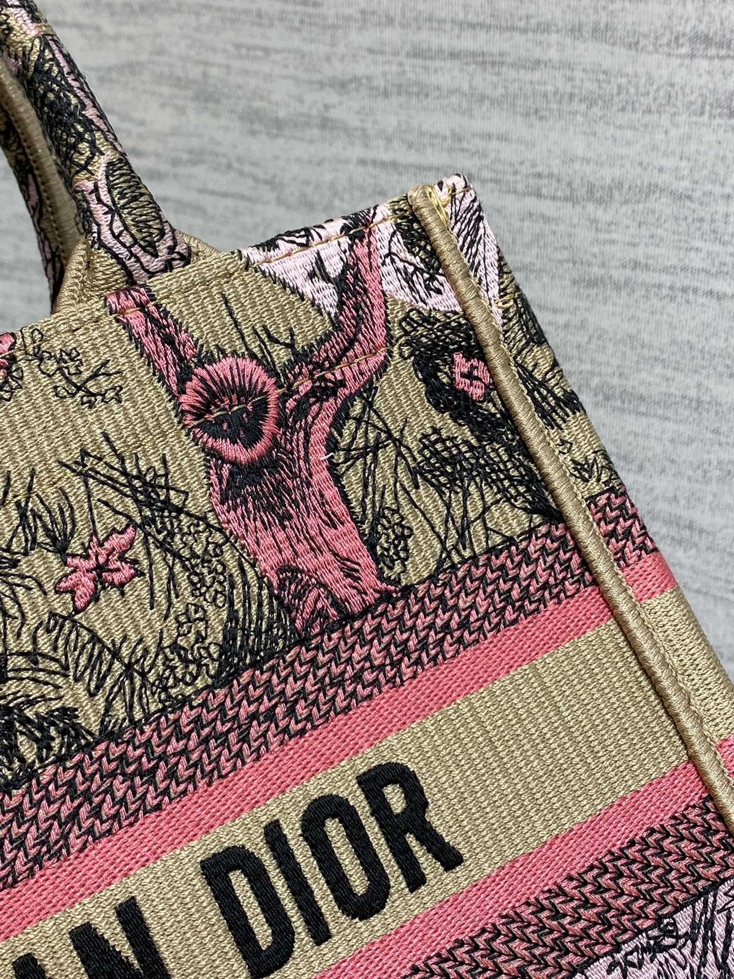 Small Dior Book Tote Bag Raffa with Candy Pink Toile de Jouy Reverse Embroidery